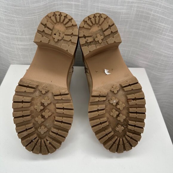 Tan Beige Chunky Faux Suede Lace-Up Hiker Bootie - Size 7 Wide Width - Picture 9 of 13